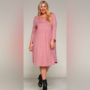 New!Plus Size Babydoll Dress 3/4 Sleeves & Criss Cross Back Detail Size 1X 2X 3X